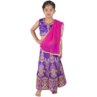 Kid Kupboard Cotton Girls Lehanga Choli and Dupatta Set, Multicolor, Sleeveless, 7-8 Years KIDS7643