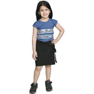 Kid Kupboard Cotton Girls T-Shirt and Skirt Set, Multicolor, Half-Sleeves, 7-8 Years KIDS7648