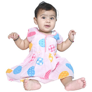 Kid Kupboard Cotton Baby Girls A-Line Frock, Light Pink, Sleeveless, 9-12 Months KIDS7650