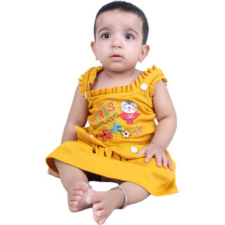 Kid Kupboard Cotton Baby Girls A-Line Frock, Yellow, Sleeveless, 9-12 Months KIDS7661
