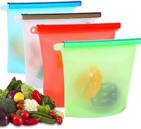 1000 ml Silicone Food Storage Bag with Clip Freezer, Reusable Silicone Food Storage Bag for Fruit, Vegetables, Meat (Mu