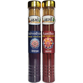Naivedyam & Aastha Agarbatti Pack of 2- (100 grams each) with free stand