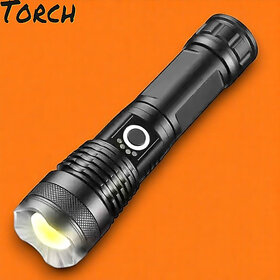 (ZOOMABLE METAL LED TORCH)5 Modes Flashlight, Super Bright Torch(Multicolor, 11 cm, Rechargeable)
