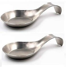 i WARE KkitchenCare Stainless Steel Spoon Rest Holder (Silver) Set of 2