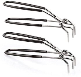 i WARE Stainless Steel Wire Tong Pakkad Utensil Holder, Kitchen Pincers with Grip (21cm) (Black) (Set of 2)