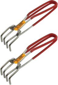 i WARE Stainless Steel Wire Tong Pakkad Utensil Holder, Kitchen Pincers with Grip (21cm) (Red) (Set of 2)