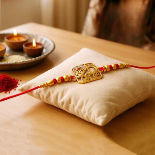 Gold Plated Religious Rakhi - Rakshabandhan Jai Shri Ram Design Rakhee for Bhaiya/Bhabhi - Pack of 1