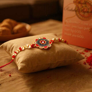 Gold Plated Meenakari Rakhi - Rakshabandhan Floral Rakhee for Brother/Bhaiya/Bhai/Bhabhi - Pack of 1