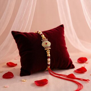 Gold Plated Meenakari Rakhi - Rakshabandhan Beads Rakhee for Brother/Bhaiya/Bhai/Bhabhi Pack of 1