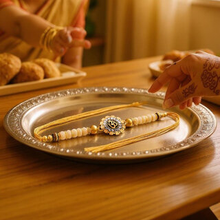 Gold Plated Religious Rakhi Rakshabandhan Om Design Rakhee for Brother/Bhaiya/Bhai/Bhabhi Pack of 1