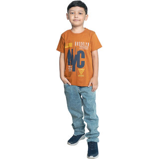 Kid Kupboard Cotton Boys T-Shirt, Orange, Half-Sleeves, 7-8 Years KIDS7695