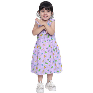 Kid Kupboard Cotton Baby Girls A-Line Frock, Purple, Sleeveless, 4-5 Years KIDS7699