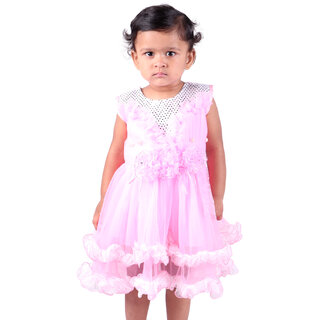 Kid Kupboard Cotton Baby Girls A-Line Frock, Light Pink, Sleeveless, 3-4 Years KIDS7700