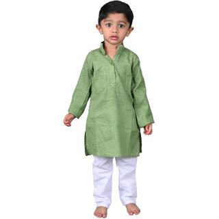 Kid Kupboard Cotton Baby Boys Kurta and Pyjama Set, Green/White, Full-Sleeves, 4-5 Years KIDS7681