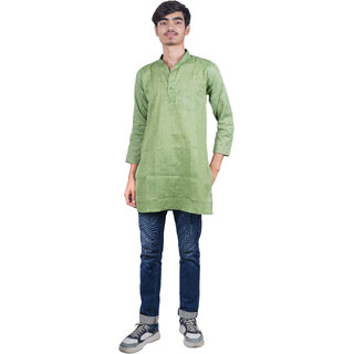 Kid Kupboard Cotton Boys Kurta, Green, Full-Sleeves, Above 14 Years KIDS7682