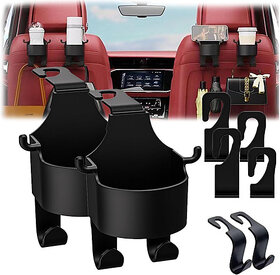 3 in 1 Multi-Functional Hook for Car Seat, Car Headrest Hidden Cup Hook Holder Plastic 2 Pockets(Black)