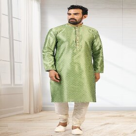 Raivat Ethnic Pista Green Colour Jacquard Silk Brocade Kurta Pajama 1007