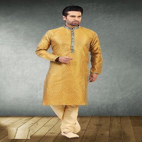 Raivat Ethnic Yellow Blue Colour Jacquard Silk Brocade Kurta Pajama 1009