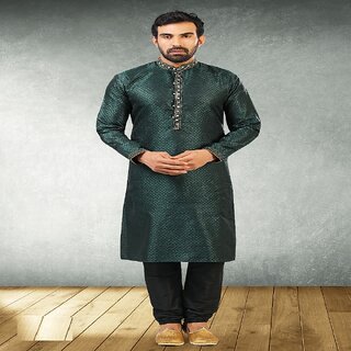 Raivat Ethnic Dark Green Colour Jacquard Silk Brocade Kurta Pajama 1020
