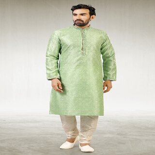 Raivat Ethnic Pista Green Colour Jacquard Silk Brocade Kurta Pajama 1022