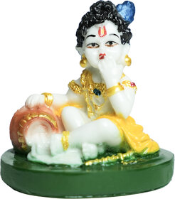 Bal Krishna Idol for Home Temple & Dcor | Laddu Gopal Murti for Janmashtami & Pooja |Resin Murti for Home Temple, Office, Car Dashboard & Gifting (White & Yellow) (Yellow)