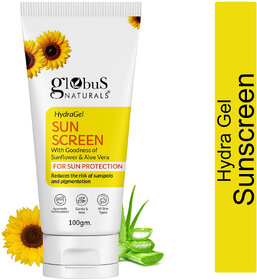 Globus Naturals Hydra Gel Sunscreen Sunflower & Aloe Vera, Sun Protection for All Skin Types, 100gm