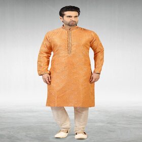 Raivat Ethnic Dark Peach Colour Jacquard Silk Brocade Kurta Pajama 1028