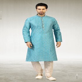 Raivat Ethnic Sky Blue Colour Jacquard Silk Brocade Kurta Pajama 1036