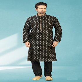 Raivat Ethnic Black Colour Jacquard Silk Brocade Kurta Pajama 1041