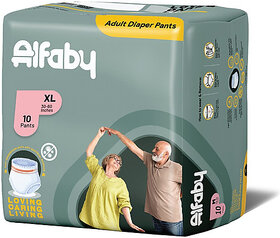 Alfaby Premium Pant Style Adult Diaper, Anti-Bacterial Pant, Instant Absorption Adult Diapers - XL (10 Pieces)