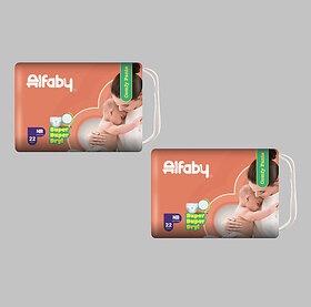 Alfaby Baby Diapers | Long Lasting Dryness | Leak Proof | 12 hrs protection - New Born (44 Pieces)