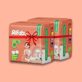 Alfaby Baby Diapers | Long Lasting Dryness | Leak Proof | 12 hrs protection - L (56 Pieces)