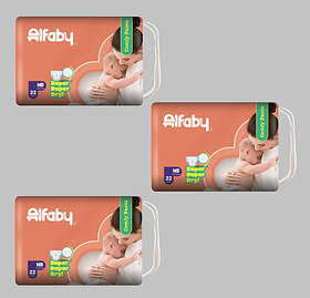 Alfaby Baby Diapers | Long Lasting Dryness | Leak Proof | 12 hrs protection - New Born (66 Pieces)
