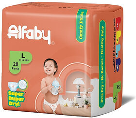 Alfaby Baby Diapers | Long Lasting Dryness | Leak Proof | 12 hrs protection - L (28 Pieces)