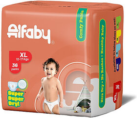 Alfaby Baby Diapers | Long Lasting Dryness | Leak Proof | 12 hrs protection - XL (36 Pieces)