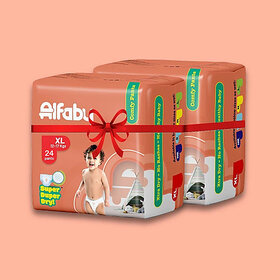 Alfaby Baby Diapers | Long Lasting Dryness | Leak Proof | 12 hrs protection - XL (48 Pieces)