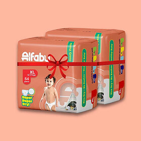 Alfaby Baby Diapers | Long Lasting Dryness | Leak Proof | 12 hrs protection - XL (108 Pieces)