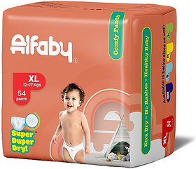 Alfaby Baby Diapers | Long Lasting Dryness | Leak Proof | 12 hrs protection - XL (54 Pieces)