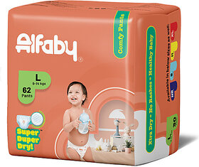 Alfaby Baby Diapers | leak proof super dry and super comfy pants - L (62 Pieces)