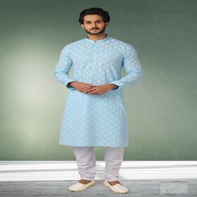 Raivat Ethnic Sky Blue Colour Cotton Kurta Pajama 1168