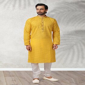 Raivat Ethnic Yellow Colour Cotton Kurta Pajama 1174