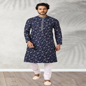 Raivat Ethnic Navy Blue Colour Cotton Kurta Pajama 1179