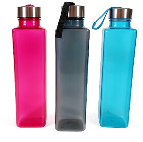 William Water Bottle with Steel Cap, Plastic Bottle for Home and Office 1000ml Multi Colour (pack of 3)