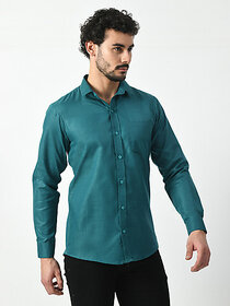 Alokk Men Regular Fit Solid Curved Collar Casual Shirt (Blue)