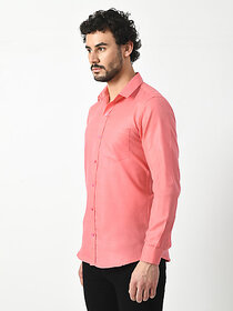 Alokk Men Regular Fit Self Design Curved Collar Casual Shirt (Pink)