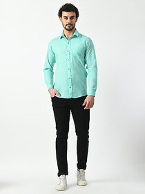 Alokk Men Regular Fit Solid Curved Collar Casual Shirt (Light Blue)