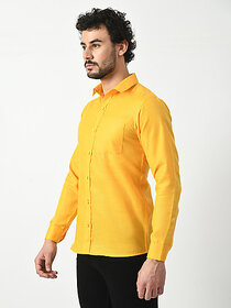 Alokk Men Regular Fit Solid Curved Collar Casual Shirt (Yellow)