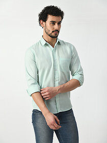 Alokk Men Regular Fit Solid Curved Collar Casual Shirt (Light Blue)