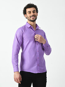 Alokk Men Regular Fit Solid Curved Collar Casual Shirt (Purple)