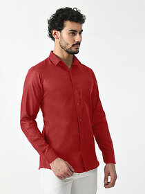 Alokk Men Regular Fit Solid Curved Collar Casual Shirt (Maroon)